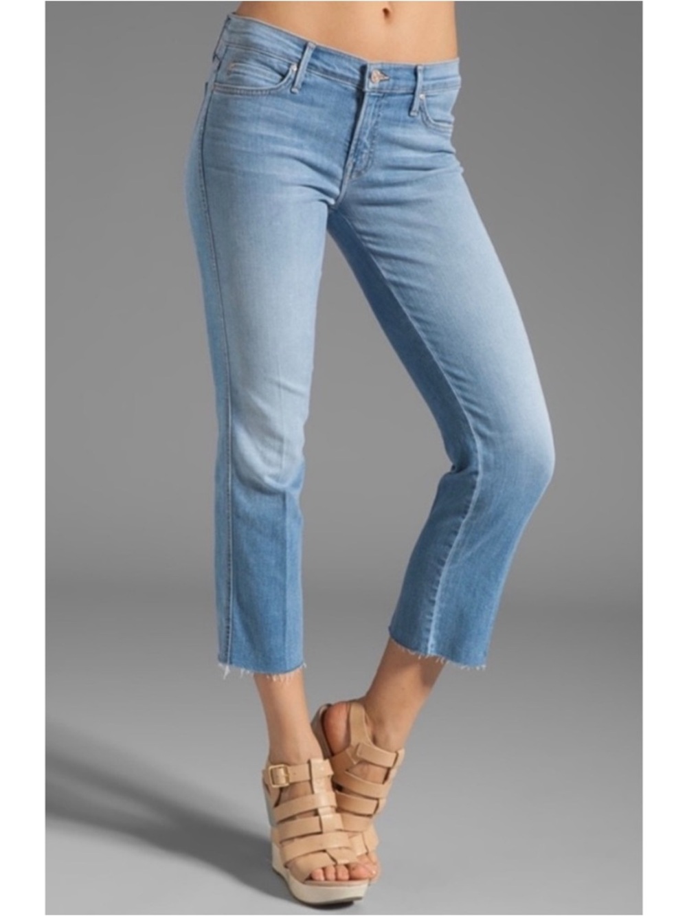 MOTHER The Rascal Fray Jean in Light Kitty Wash Size 28 Raw Hem Minimalist Crop